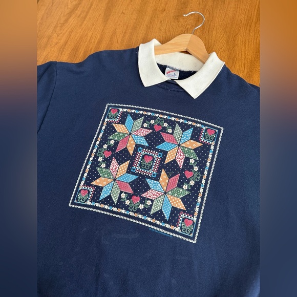 Vintage Jerzees Quilted Patchwork Sweatshirt Collared Pullover - Picture 8 of 8